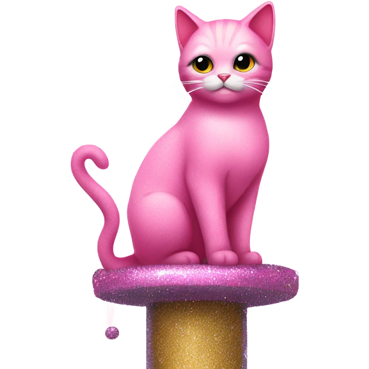Pink cat on cat-tower with glitter emoji