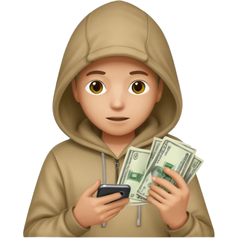 Hooded emoji on their phone making money emoji