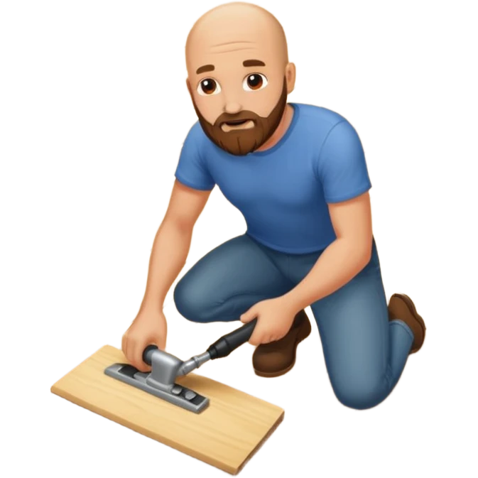 Bald man with beard sanding wooden floor  emoji