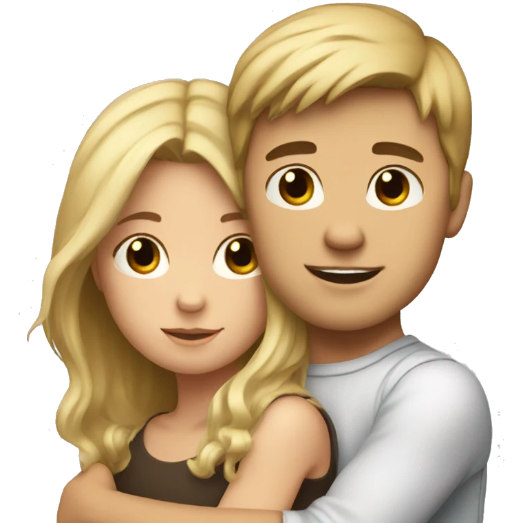 girl with brown hair hugging boy with blonde hair  emoji