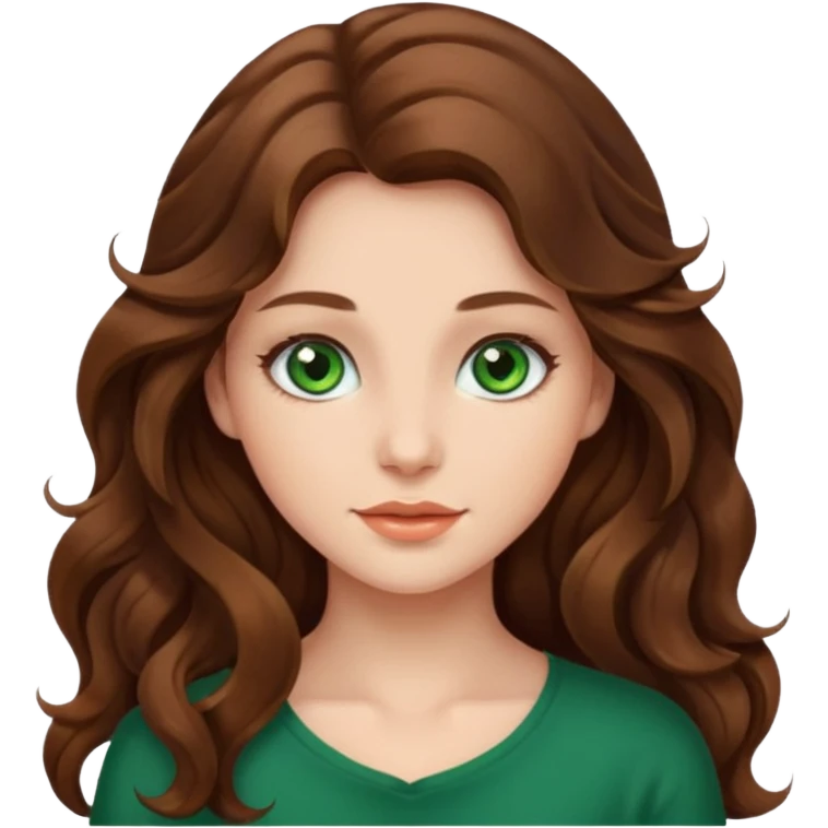 Beautiful girl,brown hair,wavy hair，long hair,green eyes emoji