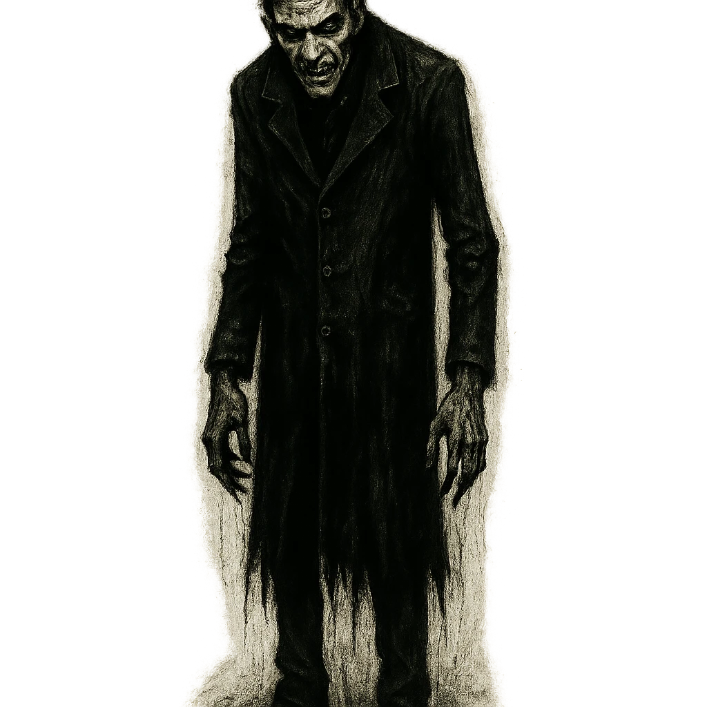 tall scary man, horror style, dark shadows, menacing expression emoji