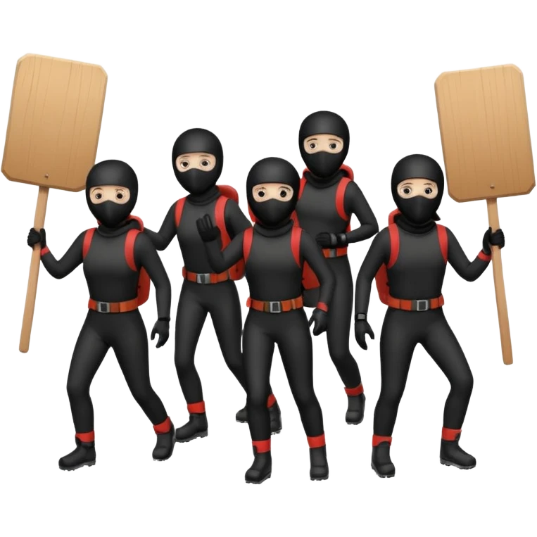 Ski mask people wearing black with shields and signs emoji