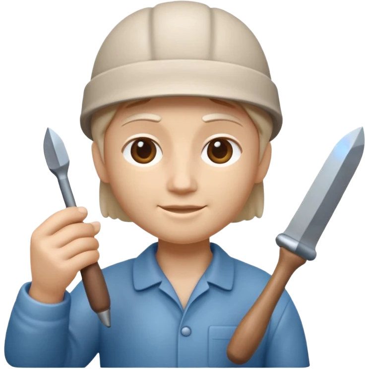 Apple Memoji-style 3D emoji of a sculptor with a small statue and chisel, smooth gradients, rounded edges, no background.
 emoji