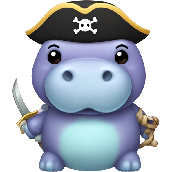 kawaii jellycat hippo as a pirate emoji