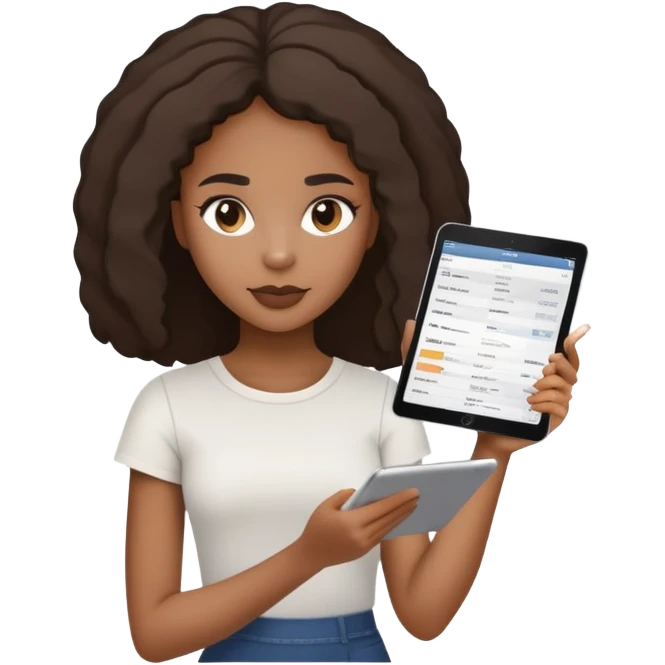 Black girl holding receipts on a iPad with a eyebrow lifted emoji