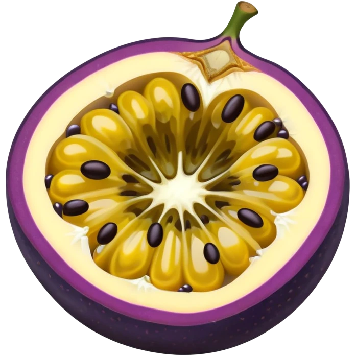 passion fruit, purple outer skin with yellow juicy flesh and black seeds emoji