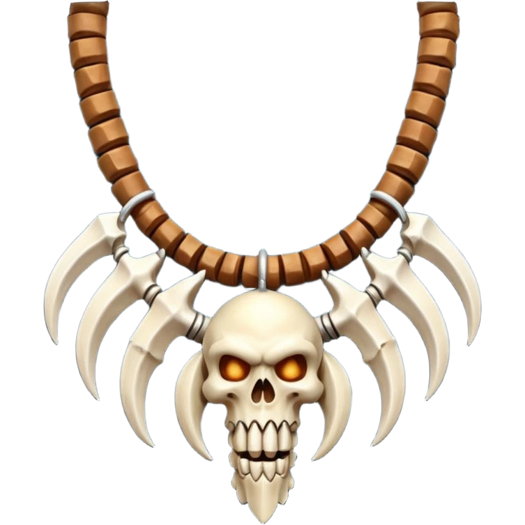 barbarian necklace object icon, necklace made of bones and fangs, rugged tribal jewelry, 3D cartoon, mobile game icon style, centered, clean background, no text, no watermark

 emoji