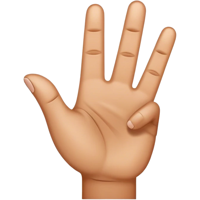 4 fingers up brown hand. Thumb tucked in emoji