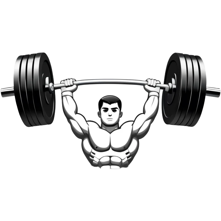 Powerlifting emblem featuring a stylized barbell with heavy weights, bold and strong font, dynamic lines, and muscular silhouette. Clean, modern, and impactful design, suitable for representing the strength and power of the sport. Transparent background. emoji