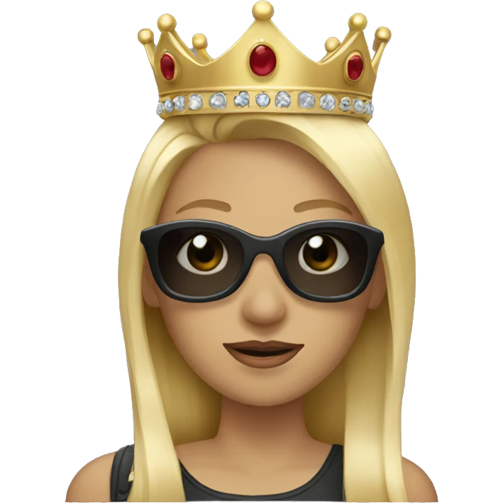 woman with blonde hair, sunglasses and a crown emoji
