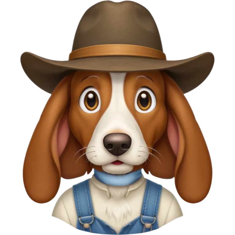 toothless hillbilly basset hound wearing a stetson and dungarees and has droopy eys emoji