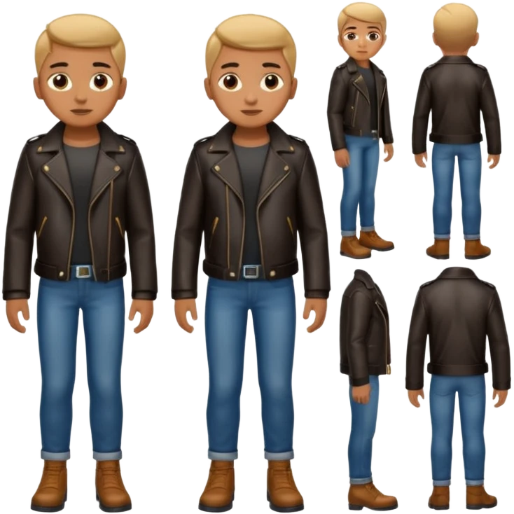 Boy in leather jocket, full body, different color leather jocket, close up emoji
