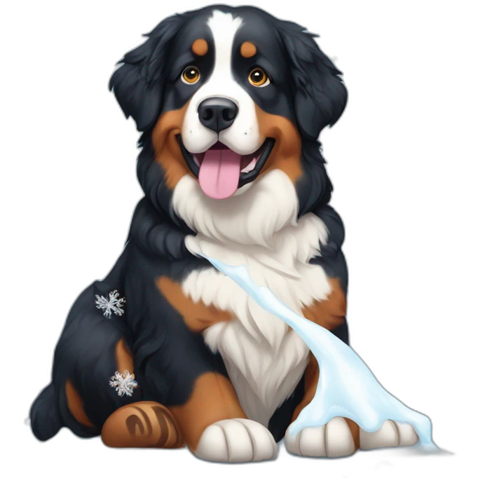 bernese mountain dog under big snowflakes emoji