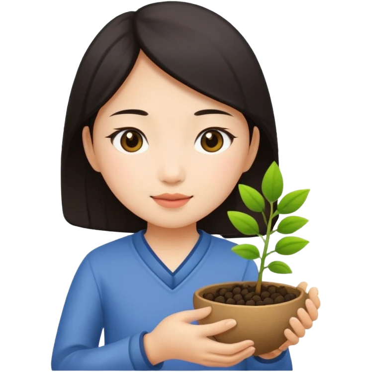 Asian girl planting in a seed emoji