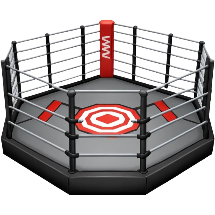 MMA cage arena object icon, octagon fighting cage with metal fence walls, padded corner posts, professional combat arena, 3D cartoon style, mobile game icon style, centered, clean background, no people, no text, no watermark
 emoji