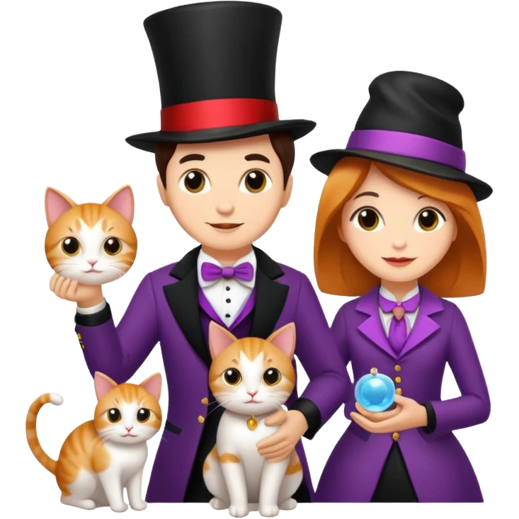 magician couple and their pet cat emoji