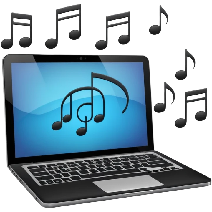 laptop with musical notes around emoji