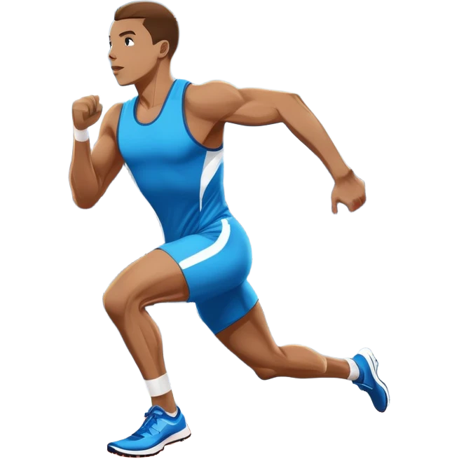 An icon showing a large stadium filled with cheering fans and bright lights In the background. The sky is clear and blue. a running track with lanes marked in white. A sprinter in mid-stride pushes forward, muscles tense.Transparent background emphasizes the speed and energy of running. emoji