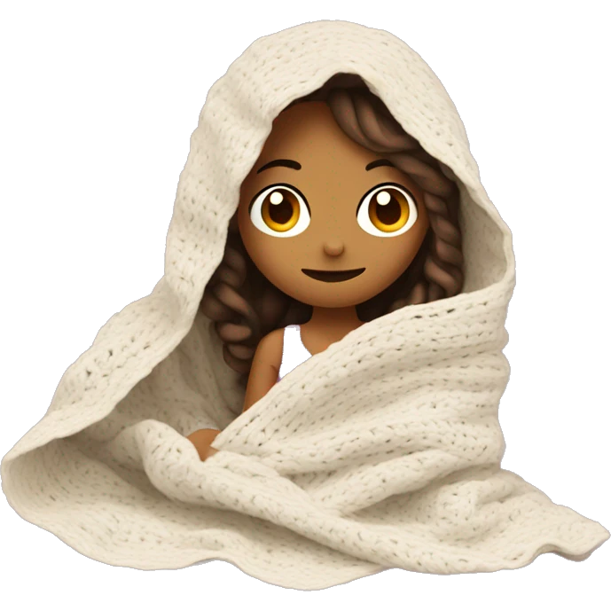 Girl inside a blanket doing crochet emoji