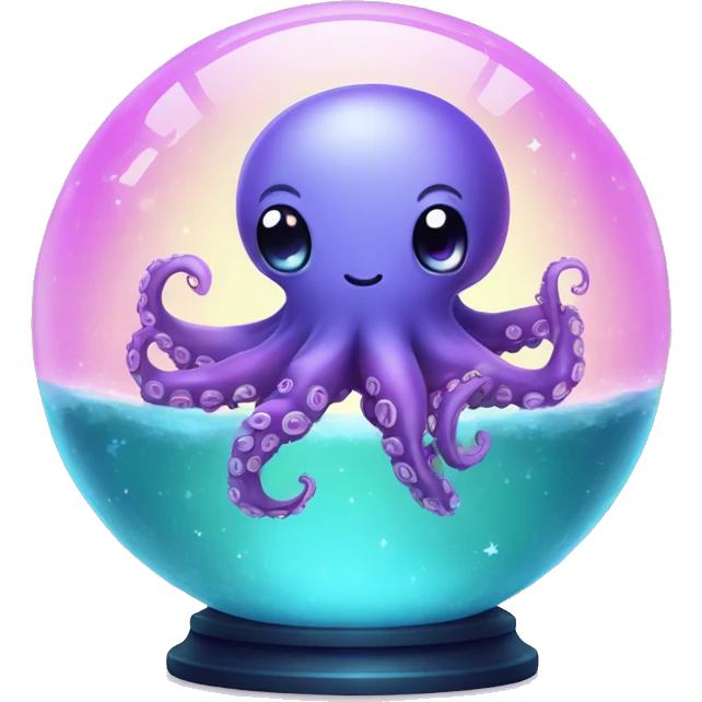 Kawaii colorful baby octopus in a moonlit globe emoji