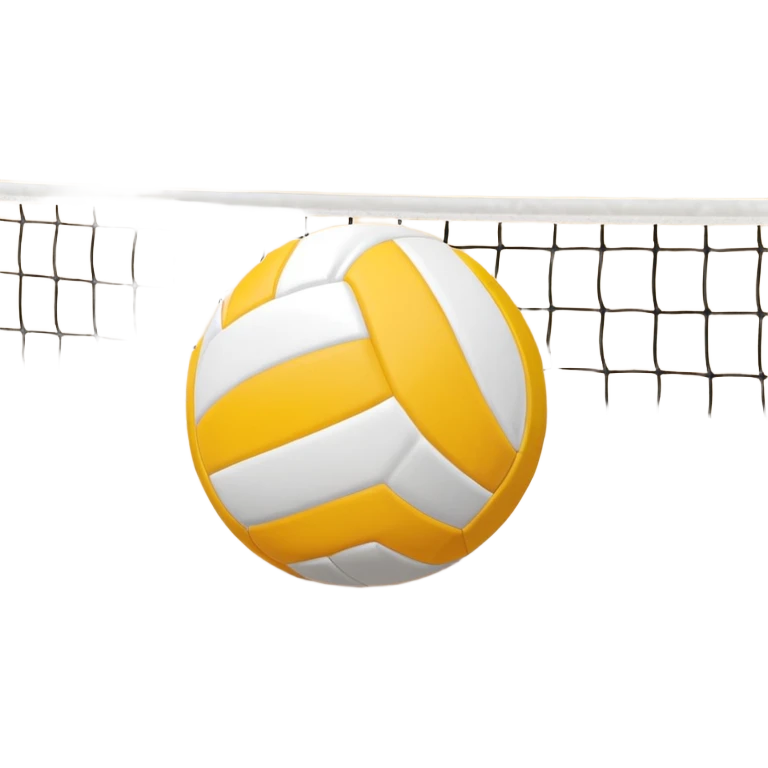 The background shows the stands filled with spectators, creating an energetic atmosphere of a volleyball match, with attention to detail on the equipment and the surrounding environment. A close-up of a volleyball on the court, with the net in focus and the court markings visible.  emoji