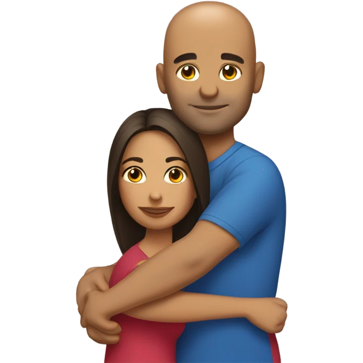 Comforting hug from brunette Puerto Rican to shorter bald male emoji