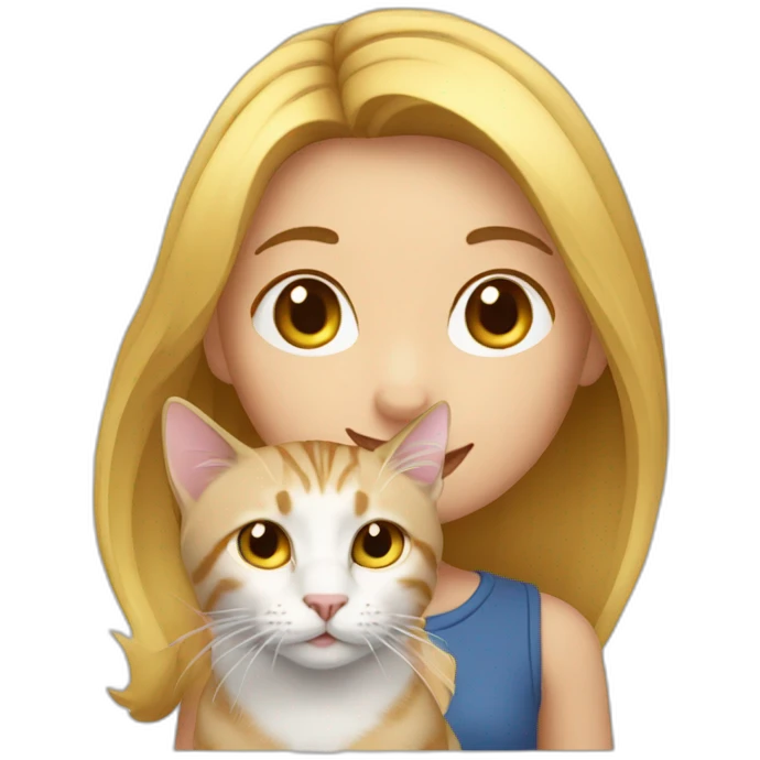 fair-haired girl with a tabby cat emoji