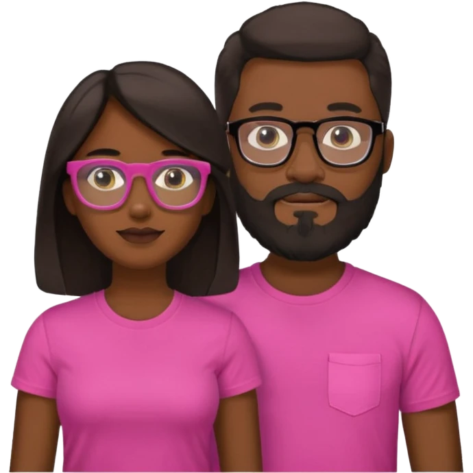 pareja el moreno con barba y gafas  , camiseta negra y ella pelo moreno camiseta rosa y pelo largo emoji