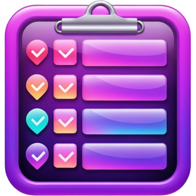 create a checklist in purple neon with mixed gradeient colour with bright shine emoji