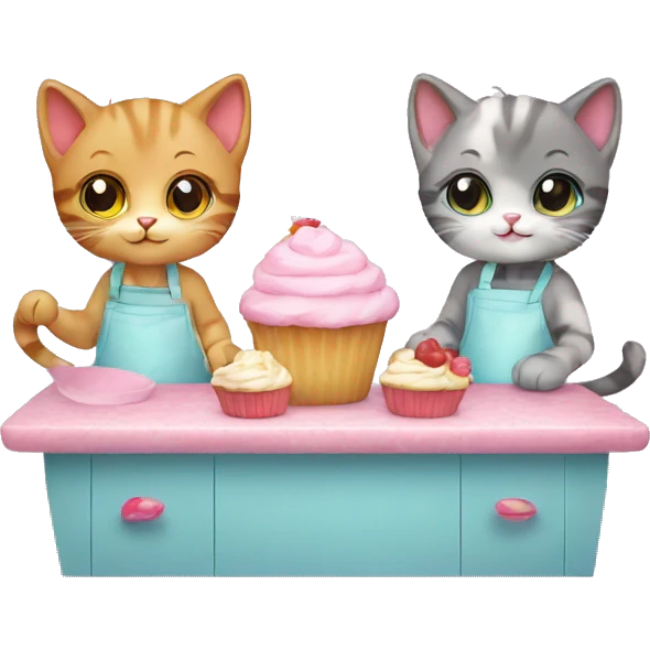 Cute kittens baking cupcakes emoji
