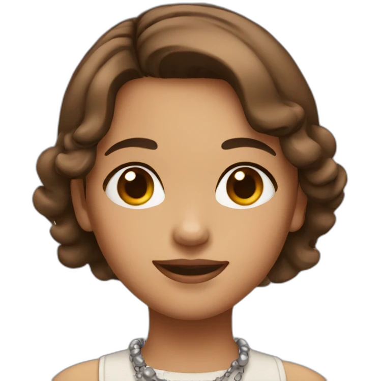 A girl with brown eyes brown short hair wearing necklace emoji