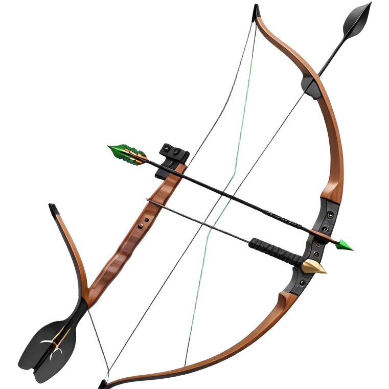 A professional recurve bow with an arrow nocked, ready to be released. The target features concentric rings, placed at a distance. The emphasis is on the bow, arrow, and target, highlighting the precision, focus, and skill involved in competitive archery. emoji