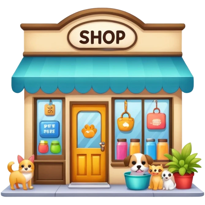 pet shop storefront with pet supplies emoji