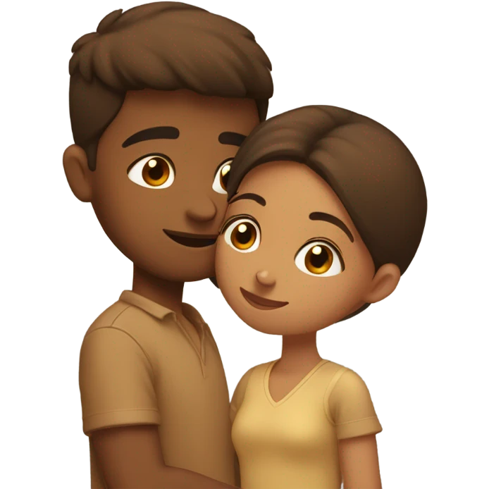 Brown boy kissing head of brown girlfriend emoji
