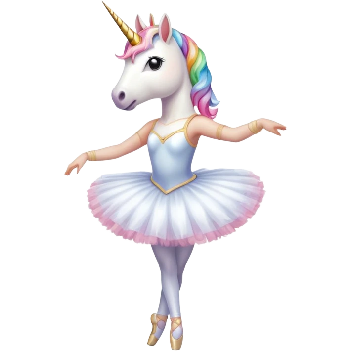 head and shoulders of an anthropomorphised female unicorn ballerina, straight on view, standard pose, clearly a unicorn, apple emoji style emoji