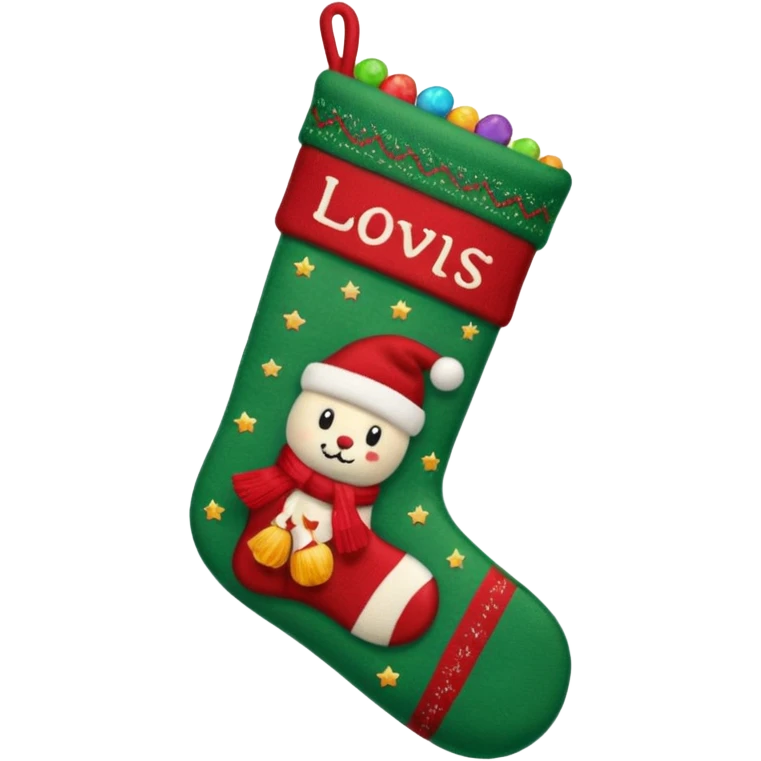 A cozy Christmas stocking full of vintage toys and candy emoji