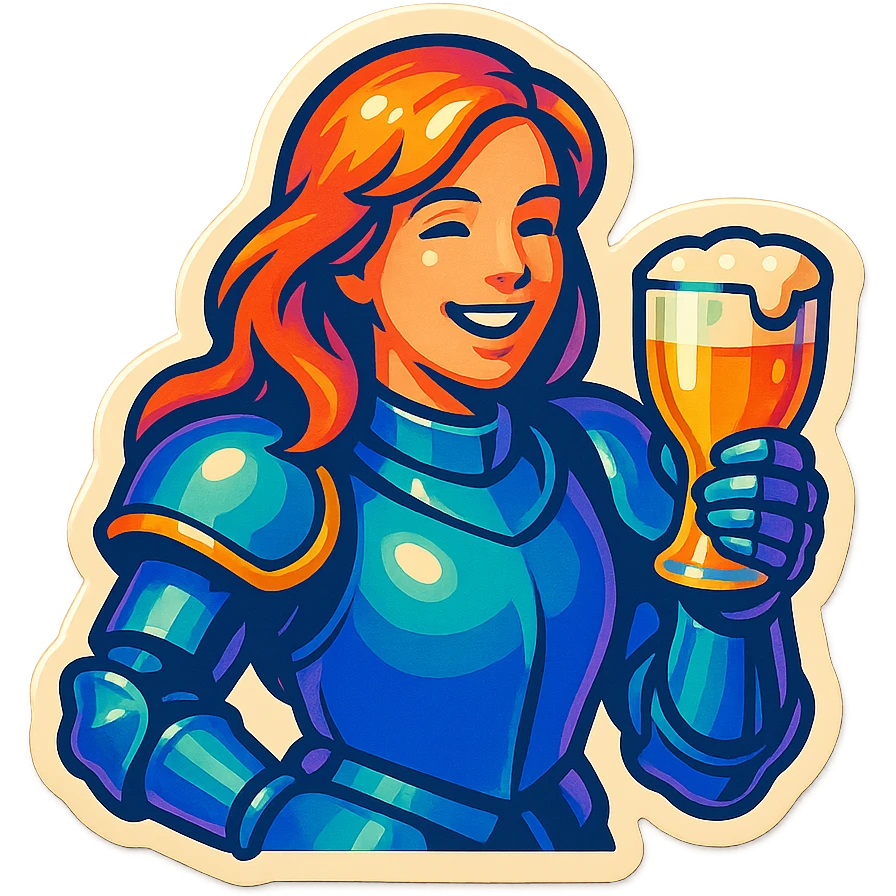 A sticker of a female knight with a glass of mead emoji