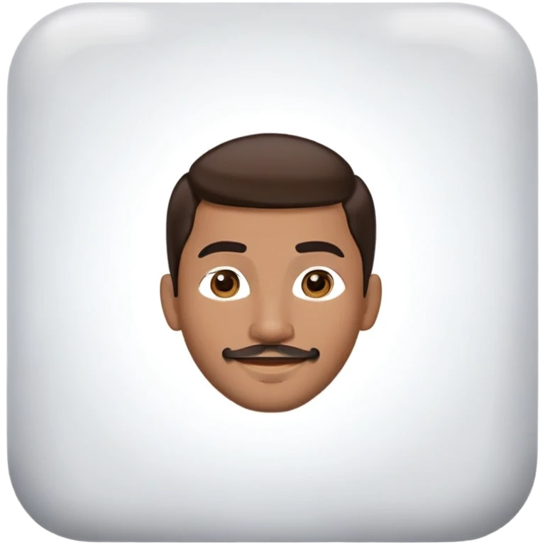 Apple-style cartoon emoji of a floating head only, young man with medium brown skin, mixed-race ethnicity, long dark brown hair with PERFECT MIDDLE PART exactly centered, mustache separated from goatee, medium brown eyes, small diamond stud earrings, absolutely no neck or shoulders visible emoji