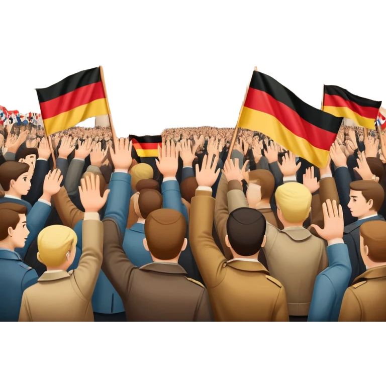 group of protesters, some waving East and West German flags, Berlin Wall behind, 1950s and 60s emoji