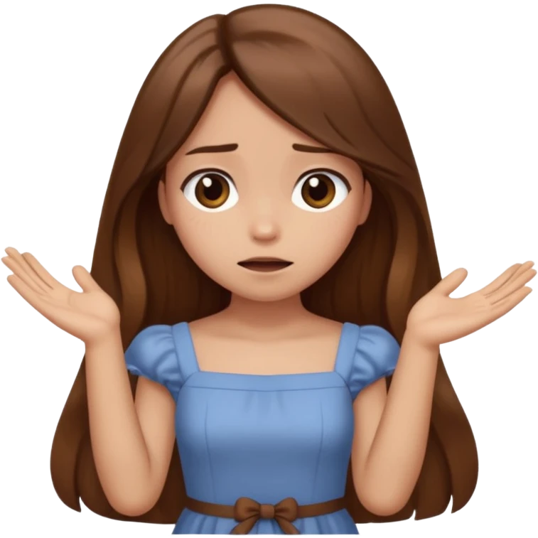 girl that doesn't care, she is like whatever, brown long hair, cute dress and her hands showing like i don't know whatever, make her look little bit bored emoji