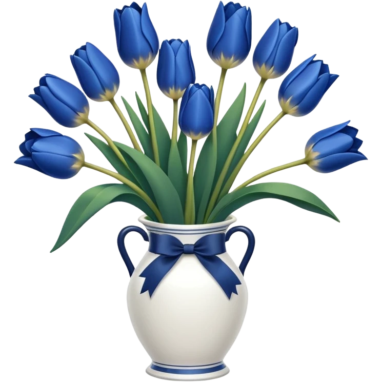 Navy blue tulips in white vase  emoji