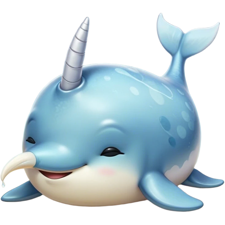 Meme-Worthy Cute Sleeping Narwhal Portrait Emoji, Head resting peacefully with a contented smile, showcasing a streamlined, mottled body with a softly spiraled ivory tusk and eyes gently closed in serene slumber, Simplified yet adorably endearing features, highly detailed, glowing with a soft, drowsy arctic light, high shine, relaxed and utterly lovable, stylized with an air of playful laziness, soft glowing outline, capturing the essence of a sleeping narwhal that feels destined to become the next viral icon of adorable rest! emoji