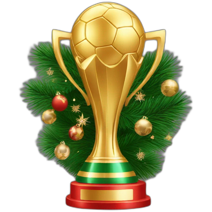 world cup trophy with christmas decoration emoji