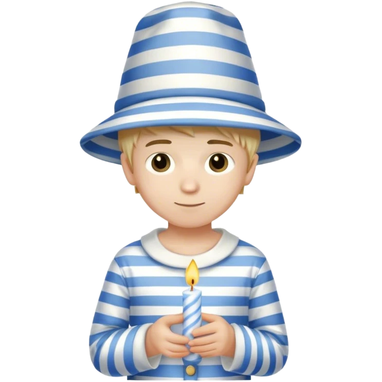 Boy in blue and white stripped pyjamas, holding a candle, and wearing a tall hat  emoji