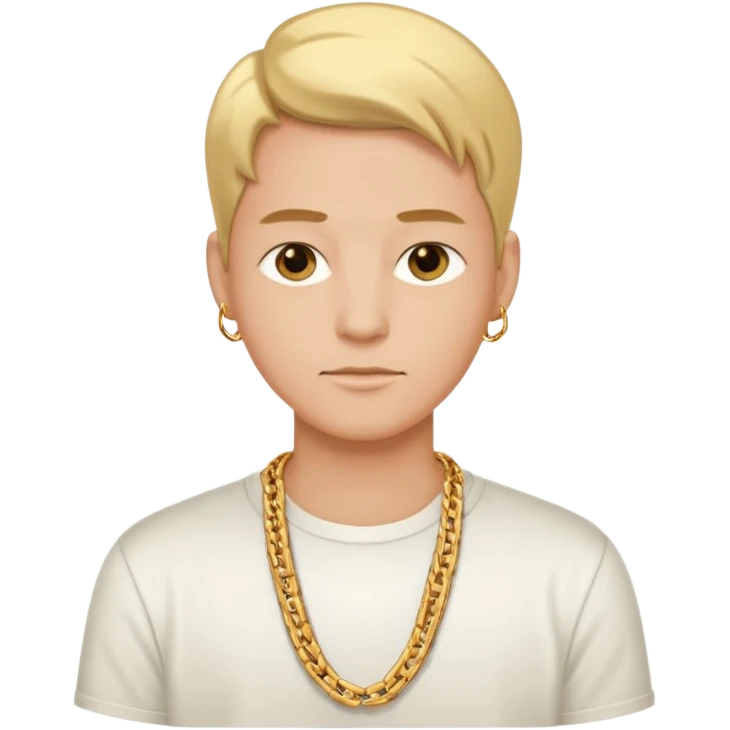 Neutral entrepreneur with gold chain, relaxed confident expression, minimal luxury feel emoji