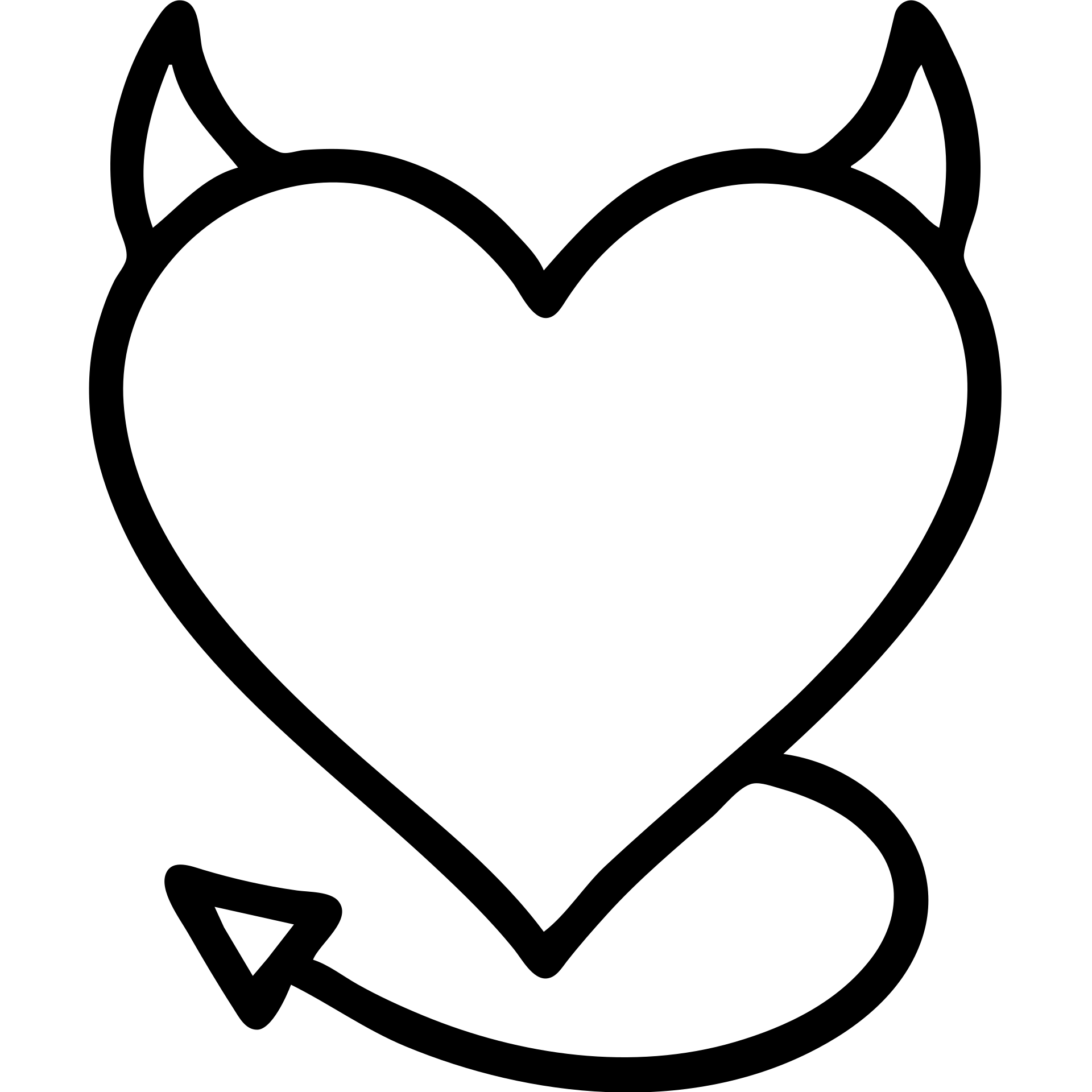 minimalist devil heart icon, monochrome black, heart with horns and tail emoji