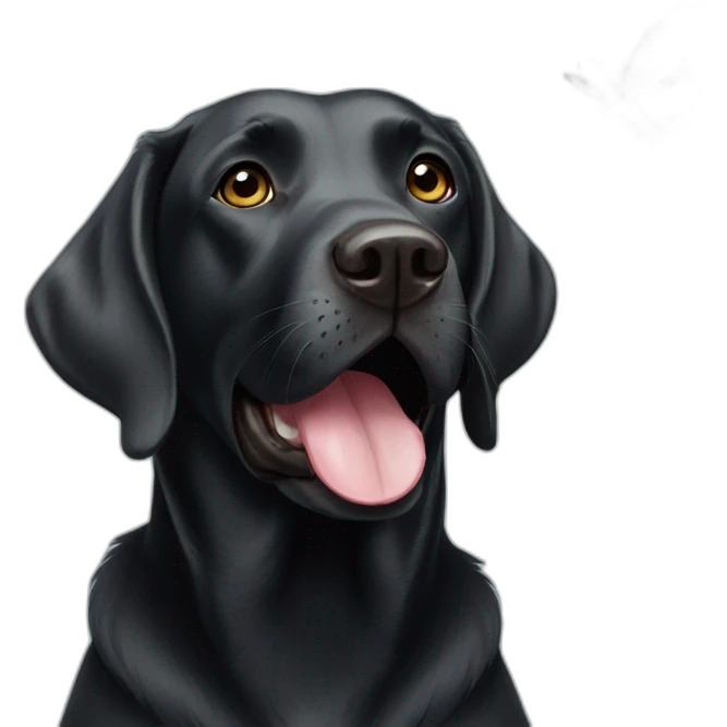 Black labrador with a butterfly on her head emoji