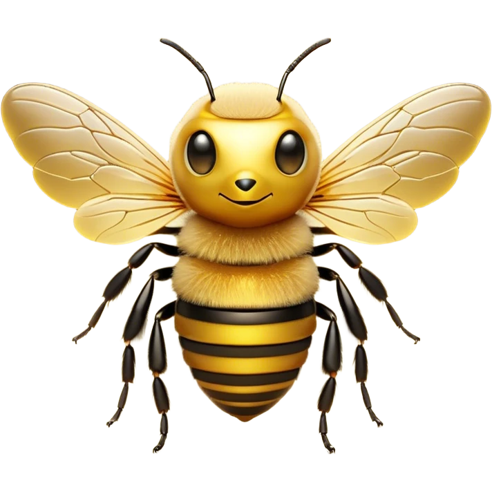 Cinematic Noble Bee Portrait Emoji, Poised and industrious, with a compact, fuzzy body in golden-yellow hues, delicate translucent wings, and a focused, determined expression with sparkling eyes, Simplified yet sharp and sophisticated features, highly detailed, glowing with a soft, sunny radiance, high shine, intelligent and diligent, stylized with an air of natural elegance, focused and alert, soft glowing outline, capturing the essence of a watchful bee that appears ready to buzz out of the screen with effortless authority! emoji