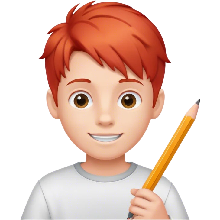 happy Boy with red hair whit pencil and white paper emoji